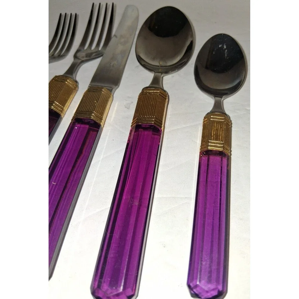 Mikasa Larry Laslo Prisma Amethyst Purple Flatware 5pc Set  in Box